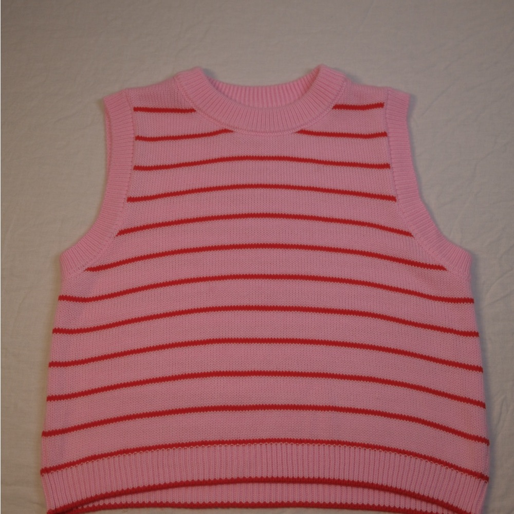 ASOS Pink and Red Striped Sleeveless Sweater